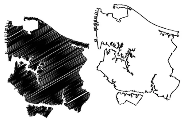 Norfolk City (città degli Stati Uniti d'America, Stati Uniti d'America, città degli Stati Uniti d'America) mappa vettoriale illustrazione, abbozzo scarabocchio — Vettoriale Stock