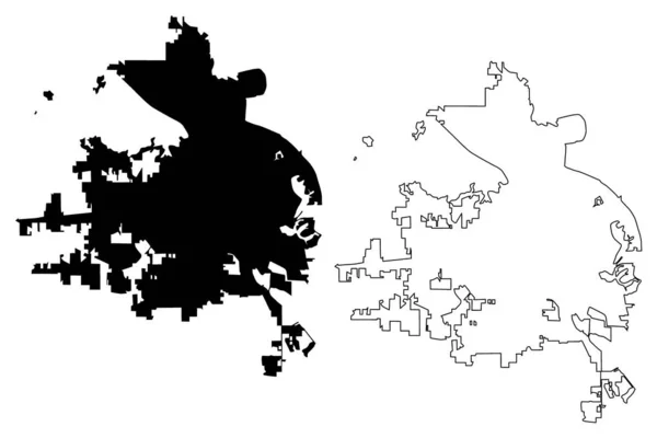 Shreveport City (cidades dos Estados Unidos, Estados Unidos da América, EUA cidade) mapa ilustração vetorial, esboço de rabiscos Cidade de Shreveport mapa — Vetor de Stock