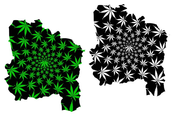 Ang Thong Province (Kingdom of Thailand, Siam, Provincias de Tailandia) map is designed cannabis leaf green and black, Ang Thong map made of marijuana (marihuana, THC) foliag — Vector de stock
