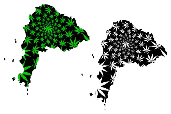 チョンブリ県(タイ王国,タイ王国,サイアム州,タイ王国)地図は大麻の葉の緑と黒を設計されています,マリファナで作られたチョンブリ地図(marihuana, Thc)葉 — ストックベクタ