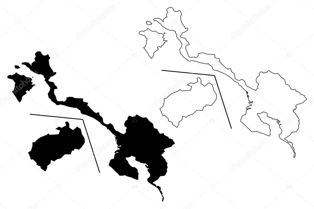 Puntarenas Province (Republic of Costa Rica, Administrative divisions of Costa Rica) map vector illustration, scribble sketch Cocos Island ma