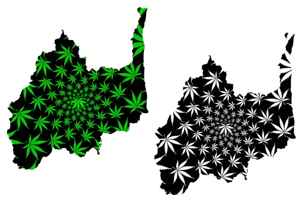 Província de Lopburi (Reino da Tailândia, Sião, Províncias da Tailândia) mapa é projetado folha de cannabis verde e preto, Lopburi mapa feito de maconha (maconha, THC) foliag — Vetor de Stock