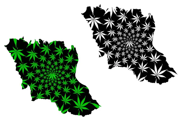 Harta provinciei Mukdahan (Regatul Thailandei, Siam, Provinciile Thailandei) este proiectată frunze de canabis verde și negru, harta Mukdahan din foliag de marijuana (marihuana, THC) — Vector de stoc