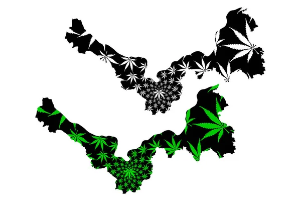Nong Khai Province (Thajské království, Siam, provincie Thajsko) mapa je navržena konopí list zelené a černé, Nong Khai mapa z marihuany (marihuana, Thc) foliag — Stockový vektor
