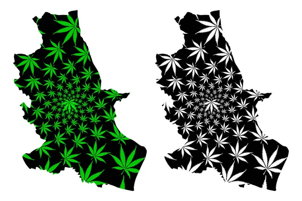Nong Bua Lamphu Province (Reino da Tailândia, Sião, Províncias da Tailândia) mapa é projetado folha de cannabis verde e preto, Nong Bua Lam Phu mapa feito de maconha (maconha, THC) foliag — Vetor de Stock