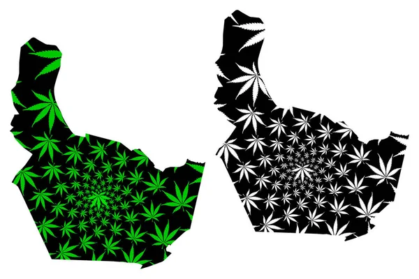 Nonthaburi Province (Kingdom of Thailand, Siam, Provincias de Tailandia) map is designed cannabis leaf green and black, Nonthaburi map made of marijuana (marihuana, THC) foliag — Vector de stock