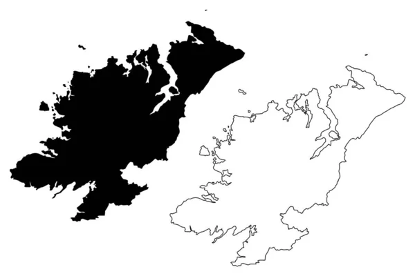 डोनेगल काउंटी काउंसिल (आयरलैंड गणराज्य, आयरलैंड के काउंटी) नक्शे वेक्टर इलस्ट्रेशन, स्क्रिबल स्केच डोनेगल मा — स्टॉक वेक्टर