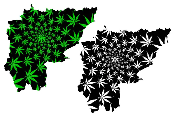 Sa Kaeo Province (Kingdom of Thailand, Siam, Provinces of Thailand) map is designed cannabis leaf green and black, Sa Kaeo map made of marijuana (marihuana,THC) foliag — Stock Vector