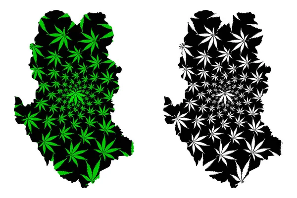 Sukhothai tartomány (Kingdom of Thailand, Siam, Provinces of Thailand) térkép célja cannabis levél zöld és fekete, Sukhothai térkép készült marihuana (marihuana, Thc) foliag — Stock Vector