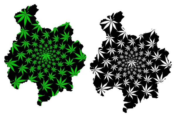 Mapa prowincji Bac Kan (Socjalistyczna Republika Wietnamu, Podrejony Wietnamu) zaprojektowana jest z zielono-czarnego liścia konopi indyjskich, Mapa Tinh Bac Kan wykonana z marihuany (marihuana, Thc) foliag — Wektor stockowy