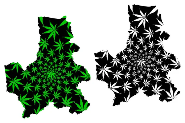 Dak Nong Province (Socialist Republic of Vietnam, Subdivision of Vietnam) map is designed cannabis leaf green and black, Tinh Dac Nong map made of marijuana (marihuana, THC) foliag — Vector de stock