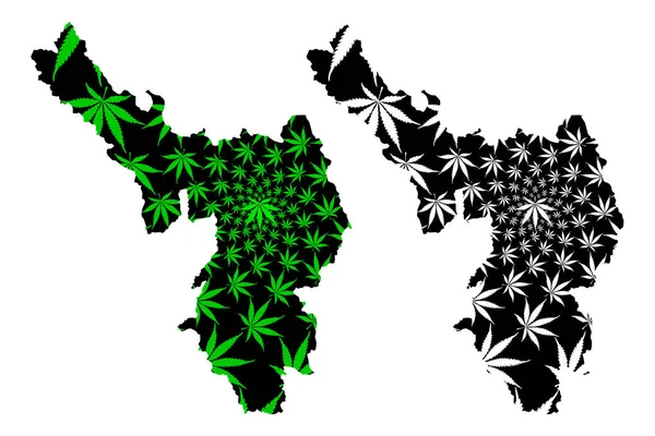 Mappa della Provincia di Dien Bien (Repubblica Socialista del Vietnam, Suddivisioni del Vietnam) è progettata foglia di cannabis verde e nera, mappa di Tinh Dien Bien fatta di foglie di marijuana (marijuana, THC) — Vettoriale Stock