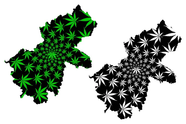 Ha Giang Province (República Socialista de Vietnam, Subdivisiones de Vietnam) map is designed cannabis leaf green and black, Tinh Ha Giang map made of marijuana (marihuana, THC) foliag — Vector de stock