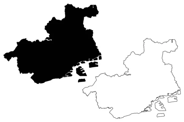 神戸市 島嶼国 兵庫県 地図ベクトル図 スケッチブック 神戸市地図 — ストックベクタ