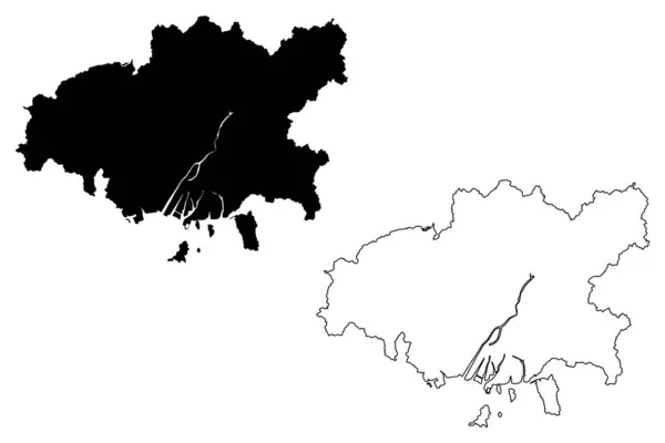 广岛市 日本国 川口地区 地图矢量图解 速写广岛市地图 — 图库矢量图片