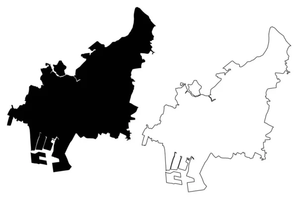 船橋市 日本の州 千葉県 地図ベクトル図 スケッチブック船橋市地図 — ストックベクタ