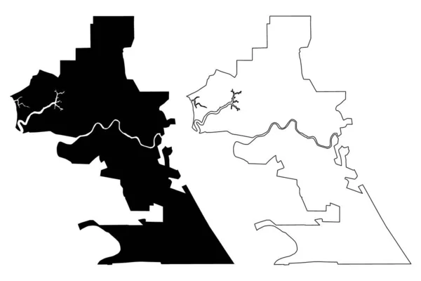 クラン市 マレーシア セランゴール州 地図ベクトル図 スケッチブルスケッチケラン市地図 — ストックベクタ