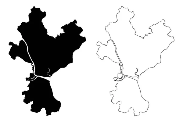 Yangon City República União Mianmar Birmânia Mapa Ilustração Vetorial Esboço — Vetor de Stock