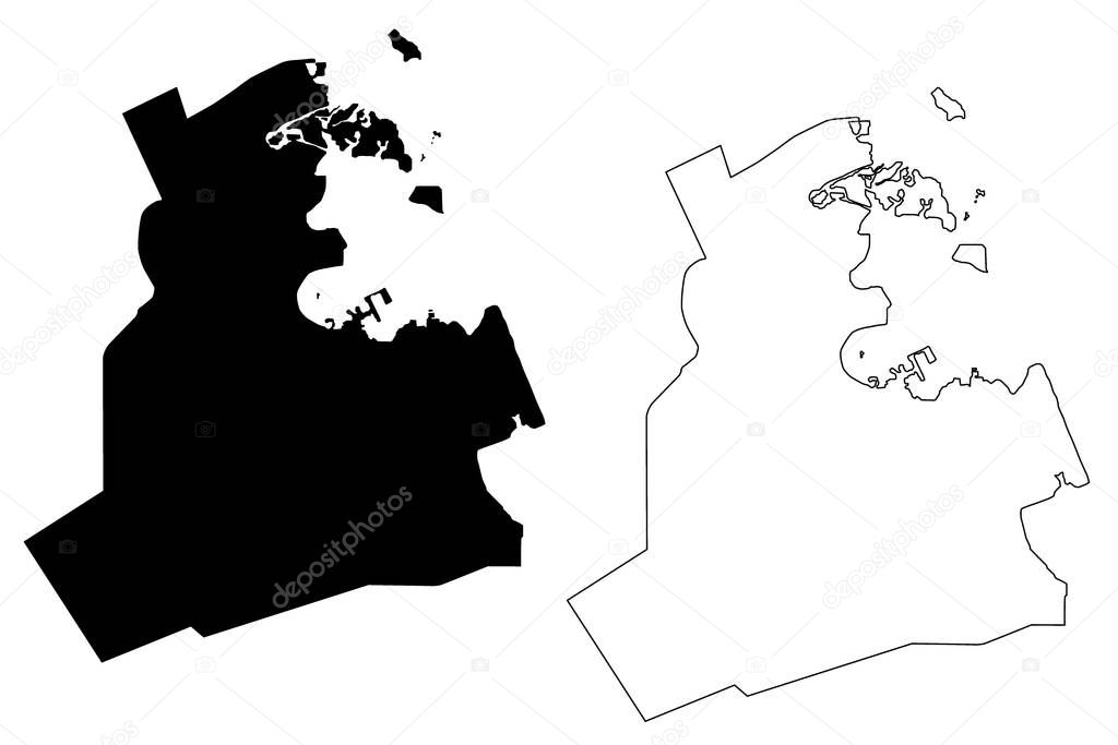 Doha City (State of Qatar, Ad-Dawhah municipality) map vector illustration, scribble sketch City of Dauha map