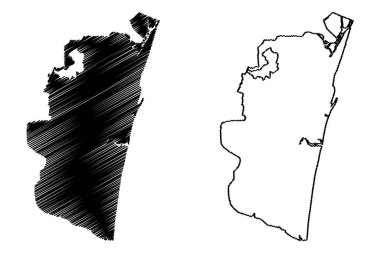 Chennai Şehri (Hindistan Cumhuriyeti, Tamil Nadu Eyaleti) harita vektör çizimi, çizim şehri Madras haritası