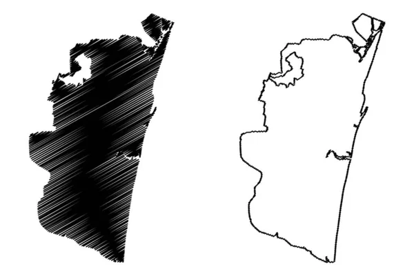 チェンナイ市 インド共和国 タミル ナードゥ州 地図ベクトル図 スケッチブック マドラス市地図 — ストックベクタ