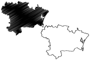 Aude Departmanı (Fransa, Fransa Cumhuriyeti, Occitanie veya Occitania bölgesi) harita vektör çizimi, çizim Aude haritası