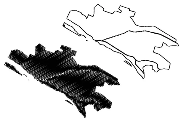 Vijayawada City Republik Indien Bundesstaat Andhra Pradesh Kartenvektorillustration Kritzelskizze Stadt — Stockvektor