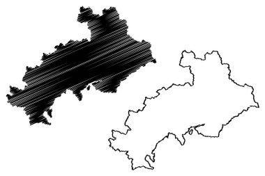 Hautes-Alpes Departmanı (Fransa, Fransa Cumhuriyeti, Provence-Alpes-Cote dAzur bölgesi) harita vektör çizimi, karalama çizimi Hautes Alpes haritası