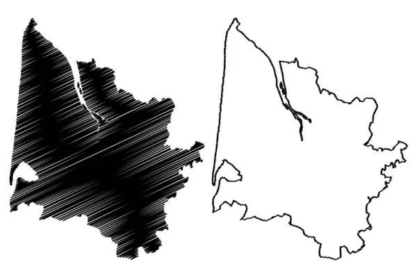 Gironde Department Frankreich Französische Republik Region Nouvelle Aquitaine Kartenvektorillustration Kritzelskizze — Stockvektor