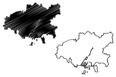 Hiroşima Şehri (Japonya eyaleti, ada ülkesi, Chugoku bölgesi) harita vektör çizimi, çizim şehri Hiroşima haritası