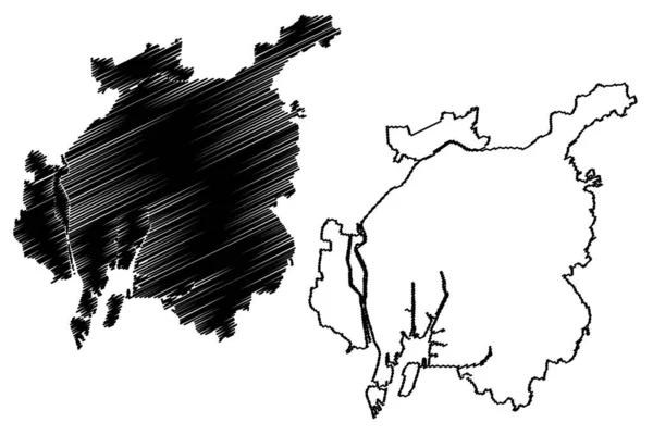 Nagoya City Штат Японія Острівна Країна Префектура Айті Картографічна Векторна — стоковий вектор