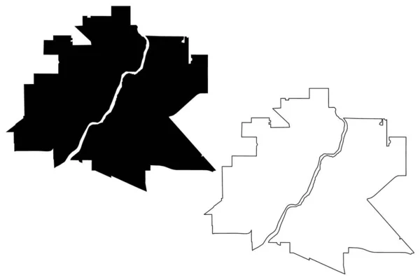 Saskatoon City Canada Provincie Saskatchewan Kaart Vector Illustratie Krabbel Schets — Stockvector