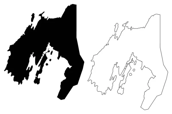 ヌーク市 デンマーク王国 グリーンランド島 地図ベクトル図 スケッチブック ゴッドタブ市地図 — ストックベクタ