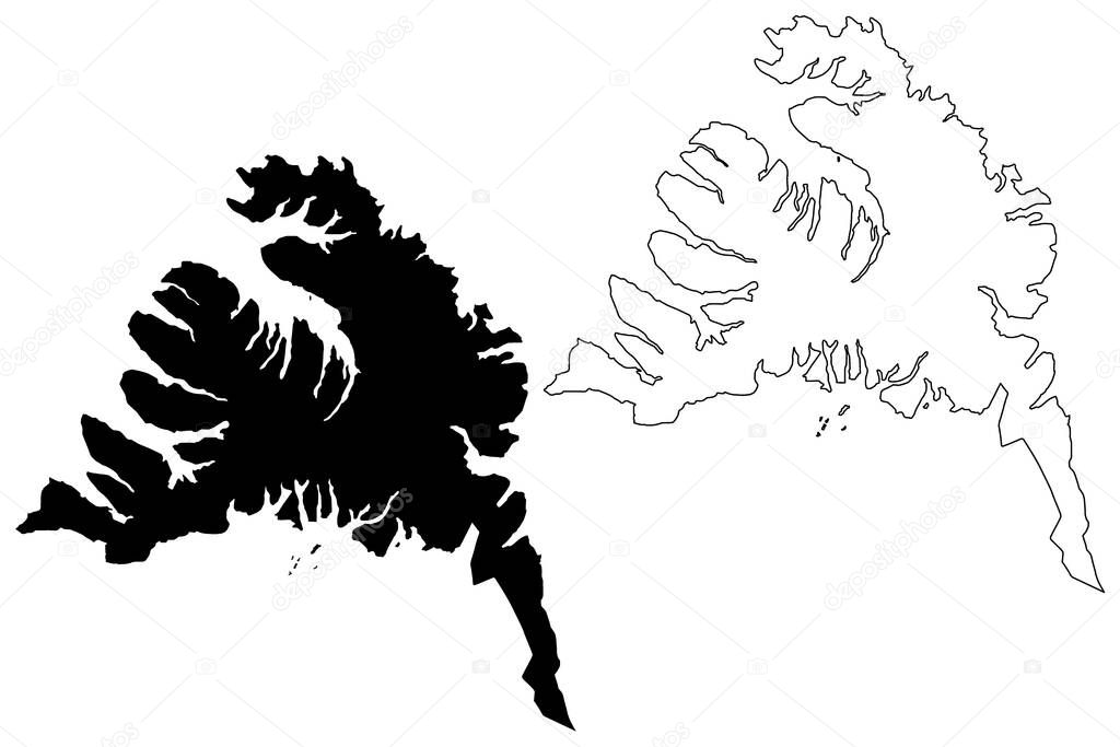 Westfjords Region (Iceland island, Regions of Iceland) map vector illustration, scribble sketch West Fjords map