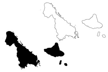 Malampa Eyaleti (Vanuatu Cumhuriyeti, takımada) harita vektör ilüstrasyonu, çizim Ambrym, Malakula, Paama Adası haritası