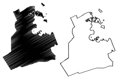 Doha Şehri (Katar Eyaleti, Ad-Dawhah belediyesi) harita vektör illüstrasyonu, çizim şeması Dauha haritası