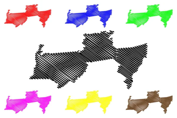 Para District Surinam República Surinam Mapa Vector Ilustración Boceto Garabato — Vector de stock