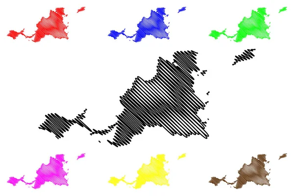 Insel Saint Martin Frankreich Französische Republik Übersee Gemeinschaft Kartenvektorillustration Kritzelskizze — Stockvektor