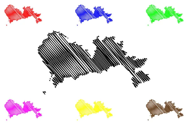 Shenzhen Şehri (Çin Halk Cumhuriyeti, Guangdong Eyaleti) harita vektör ilüstrasyonu, Shenzhen harita şehri çizimi