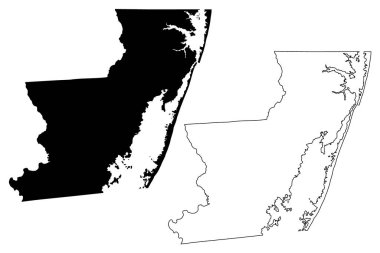 Worcester County, Maryland (ABD eyaleti, ABD, ABD, ABD) harita vektör çizimi, çizim Worcester haritası