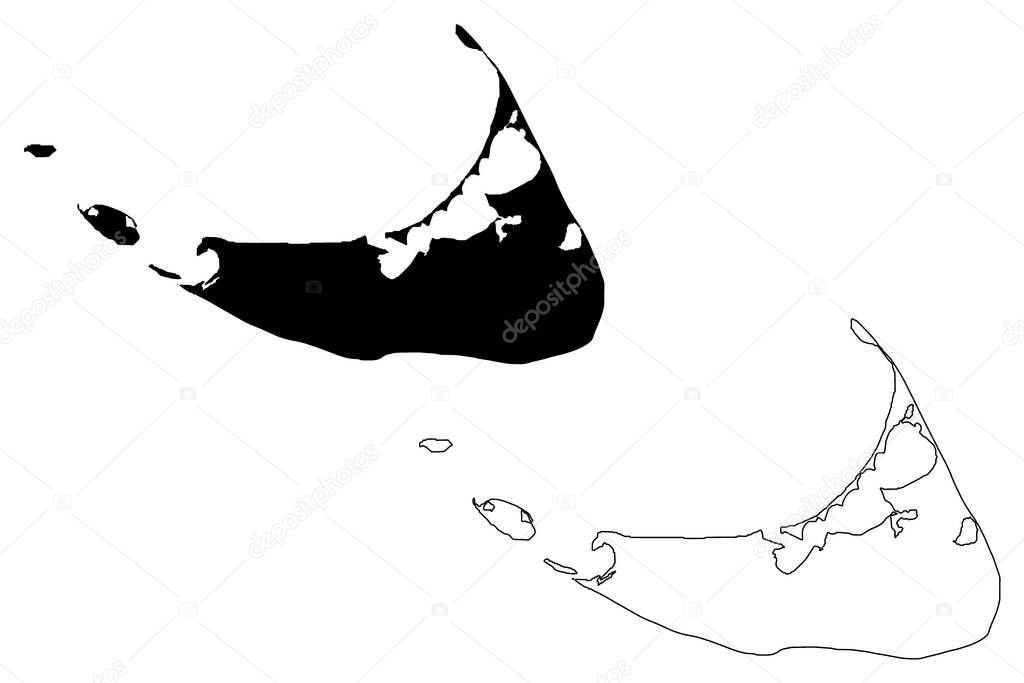 Nantucket Town and County, Commonwealth of Massachusetts (U.S. county, United States of America, USA, U.S., US) map vector illustration, scribble sketch Nantucket, Tuckernuck and Muskeget island map