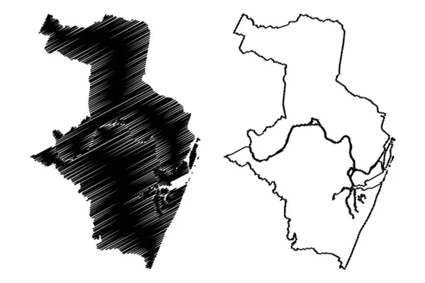 Cidade Recife República Federativa Brasil Pernambuco Mapa Ilustração Vetorial Esboço — Vetor de Stock