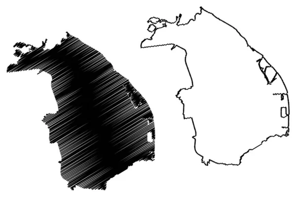 Barranquilla City República Colômbia Departamento Atlantico Mapa Ilustração Vetorial Esboço — Vetor de Stock