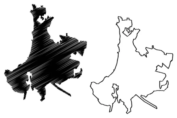 ヴィナ マル市 チリ共和国 バルパライソ地域 地図ベクトル図 スクリブル スケッチヴィナ マル市地図 — ストックベクタ