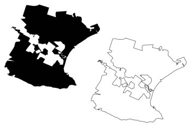 Port Elizabeth City (Güney Afrika Cumhuriyeti, RSA, Doğu Cape Eyaleti) harita vektör çizimi, Nelson Mandela Körfezi harita şehir karalama