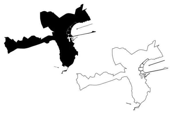 Tunis City República Tunísia Mapa Ilustração Vetorial Esboço Rabiscos Cidade — Vetor de Stock