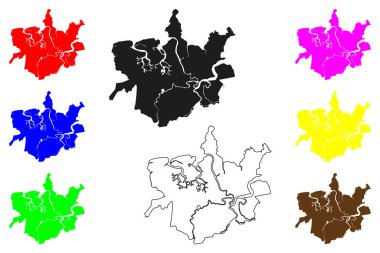 Kuching Şehri (Malezya) harita vektör çizimi, çizim çizimi Bandar Raya Kuching haritası