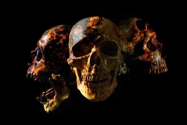 Totenkopf Flammen Auf Dunkelschwarzem Hintergrund Das Symbol Des Todes — Stockfoto