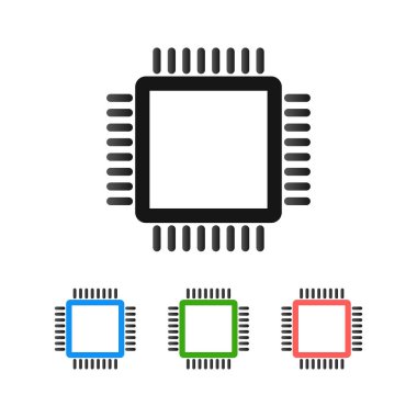 Çip Simgesi Mavi, Turuncu, Yeşil ve Siyah Teknoloji İşlemci Sembolleri