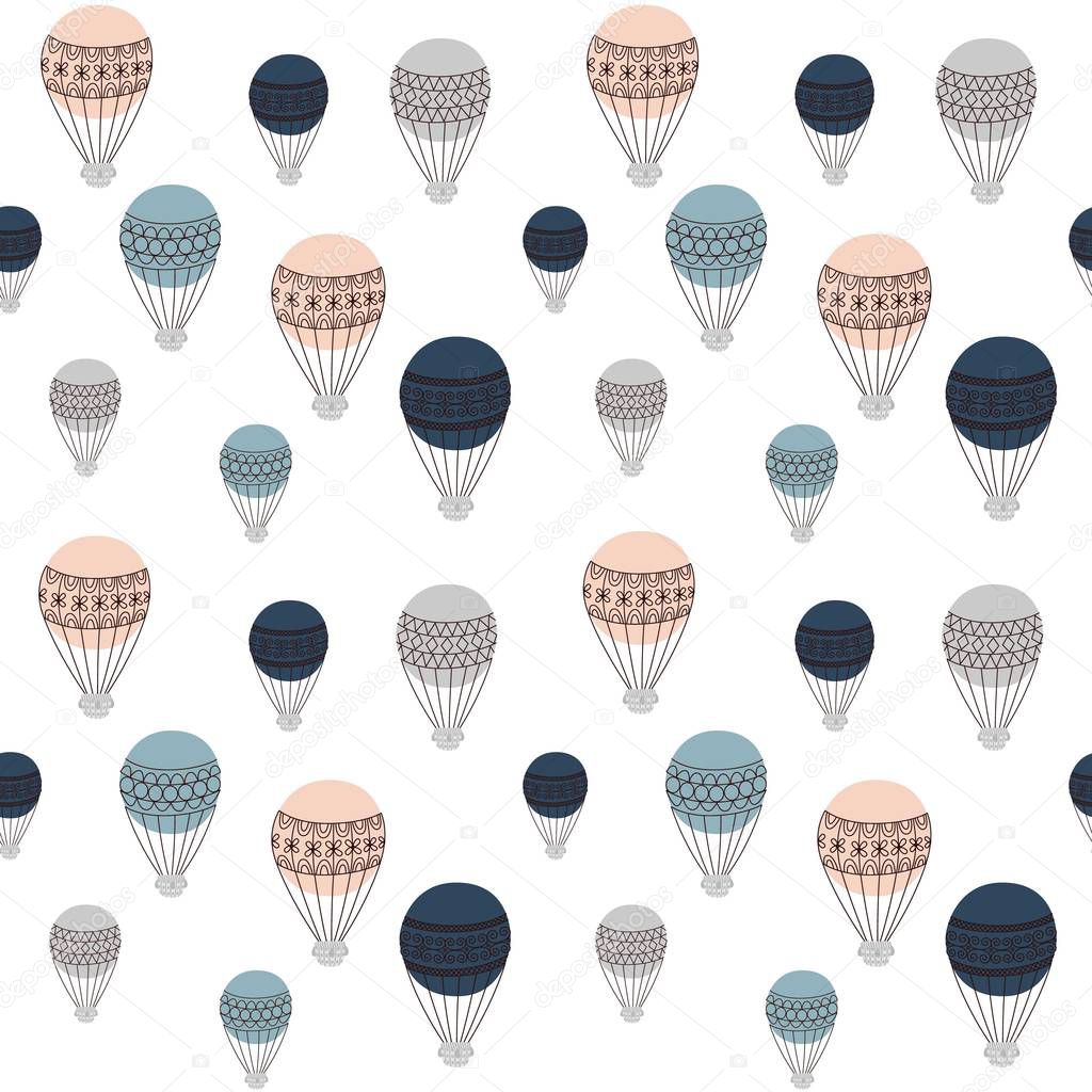 retro air balloons seamless pattern, colorful vector illustration, ready to use design for different surfaces, fabric, home decor, paper, party invitations, covers, etc